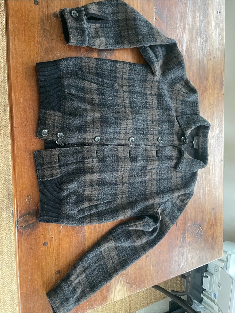 Vince Brown and Charcoal Plaid Bomber Jacket